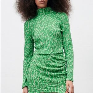 Green Jacquard Long Sleeve Cropped Top (Zara)